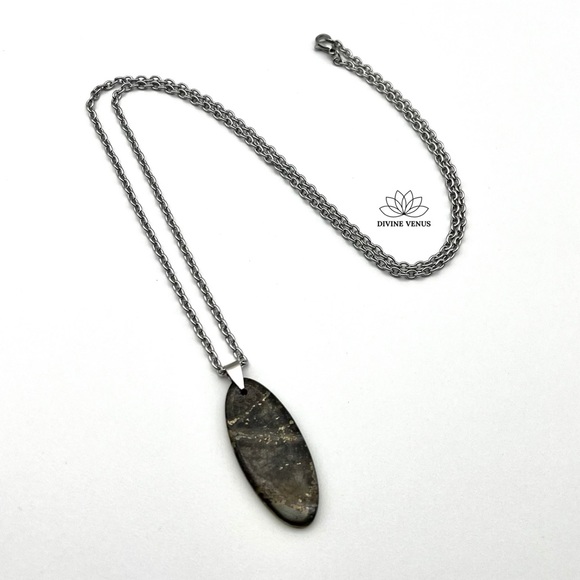 Pyrite Imani Necklace | Natural Oval Shaped Pyrite Crystal Necklace - Picture 3 of 5